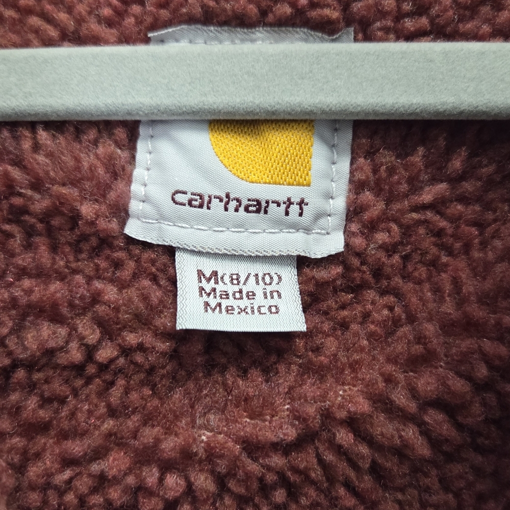 Y2K Carhartt Womens Sandstone Pink/Red Sherpa Lined Canvas Jacket Size Medium - Picture 6 of 7